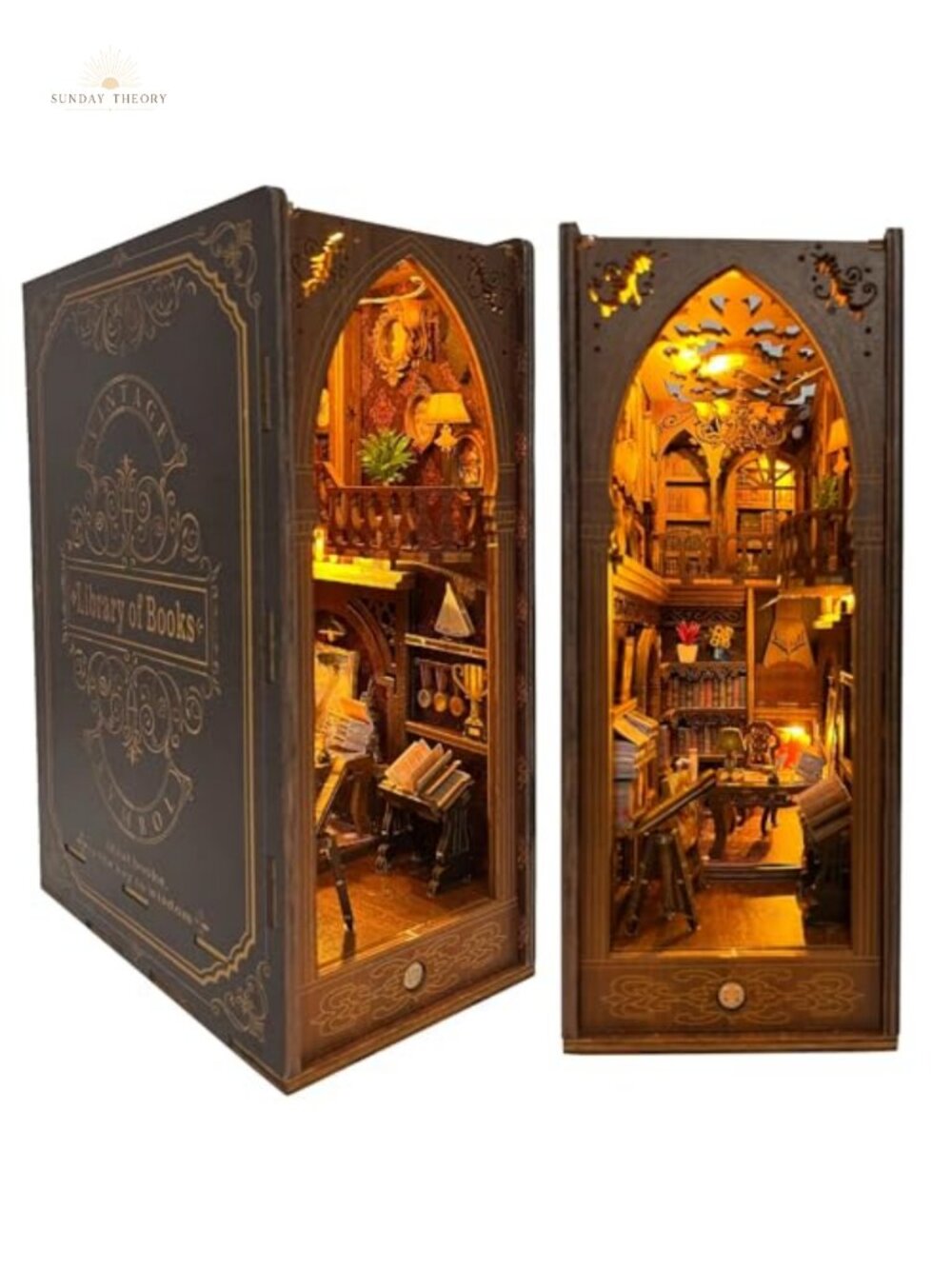 DIY Miniature Dollhouse Book Nook Kit for Adults with LED Sensor Light